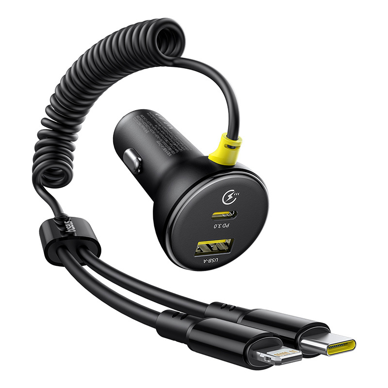 Baseus Circular Plastic Car Charger (U+C) + (C&L) Cable 60W