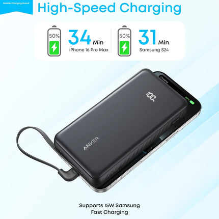 Anker Zolo Power Bank 20000mAh 22.5W with Built-in USB-C Cable