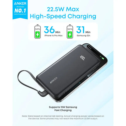 Anker Zolo Power Bank 10000mAh 22.5W with Built-in USB-C Cable