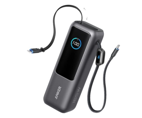 باور بانك Anker بسعة 25,000 mAh مع شحن سريع 165W وكابلات USB-C مدمجة