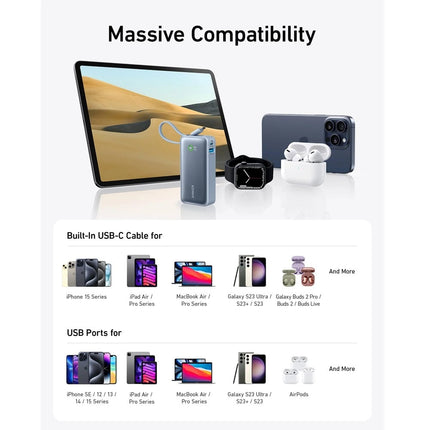 بنك طاقة انكر نانو 10000 مللي أمبير 30 واط مع كابل USB-C مدمج