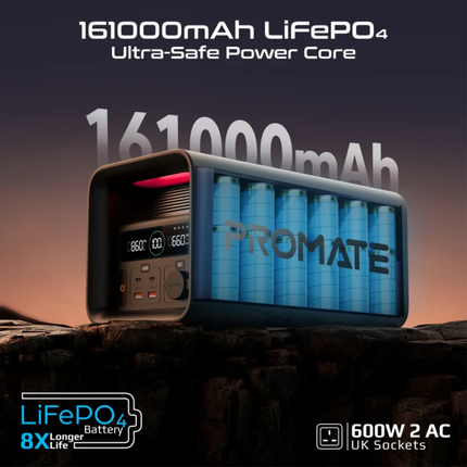 باور بانك Promate PowerTank-600 العملاق 161000 مللي أمبير 600 واط LiFePO4