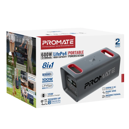 باور بانك Promate PowerTank-600 العملاق 161000 مللي أمبير 600 واط LiFePO4