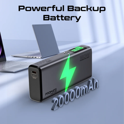 Promate Titan-130 Power Bank 130W PD 20000mAh with LCD Screen