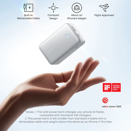 Anker Nano Power Bank 10000mAh 45W with Built-in USB-C Cable