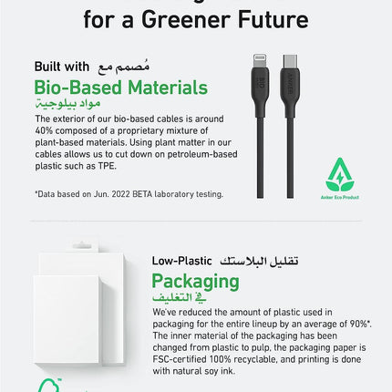 كابل Anker 542 من USB-C إلى Lightning مواد بيولوجية 90 سم 30 واط أسود