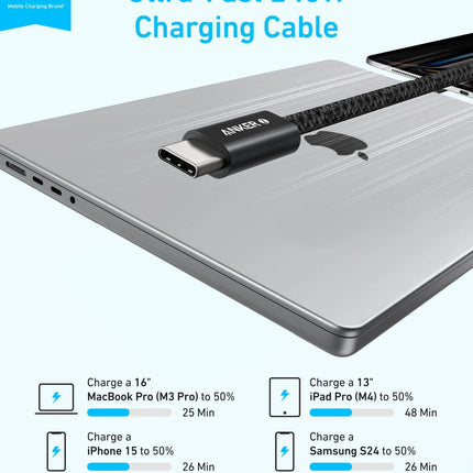 كابل أنكر زولو USB-C إلى USB-C 240 واط مضفر 1.8 متر