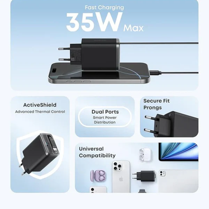 Anker Nano Charger with Built-in Retractable USB-C Cable Dual Port Fast Charger
