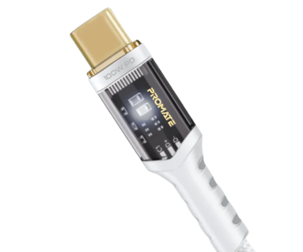 Promate LucidLine-CC200 240W USB-C Cable with LED – 2M Transparent Design
