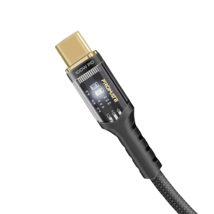 Promate LucidLine-CC200 240W USB-C Cable with LED – 2M Transparent Design