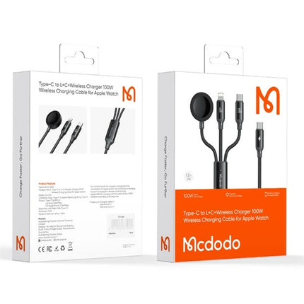 كابل شحن Mcdodo 3 في 1 USB-C إلى USB-C + Lightning + شاحن لاسلكي Apple Watch 100 واط 1.2 متر CA-4940