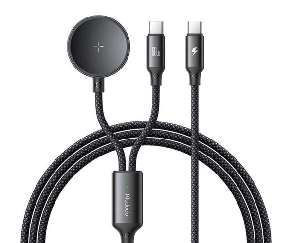 شاحن Mcdodo 2 في 1 USB-C إلى USB-C وشاحن لاسلكي لساعة Samsung بقوة 60 واط 1.2 متر CA-4210