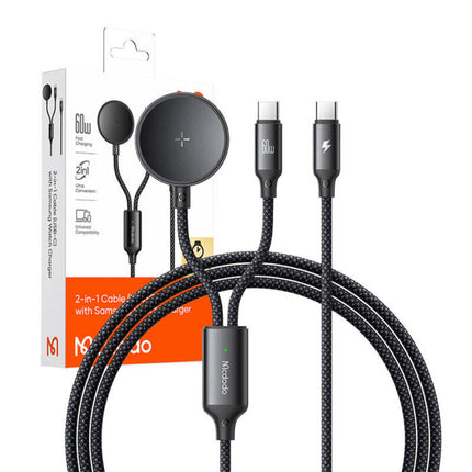 شاحن Mcdodo 2 في 1 USB-C إلى USB-C وشاحن لاسلكي لساعة Samsung بقوة 60 واط 1.2 متر CA-4210